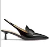 Sandali da donna firmati tacchi alti in pelle spazzolata slingback a punta con logo triangolo - NERO Sandalo in vernice con tacco basso con scatola 35-42