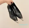 Luxury Ladies Sandals women High Heels Pointed Toe Silver Triangle Label High Quality Patent Leather Root Height 7.5cm With Box Size