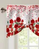 Curtain Valentine'S Day Hearts Red Roses Window Living Room Kitchen Cabinet Tie-up Valance Rod Pocket