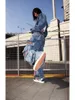Jeans da donna linee cucite abbigliamento da lavoro multitasche dritto per le donne Y2k design largo pantaloni a vita alta alla moda hip-hop alla moda