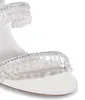 Fashion Summer Cleo Crystals Embellished Heels sandals Rhinestone white Evening shoes women's high heeled Luxury Designers Wraparound High Heel Dress shoe