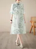 Parti Elbiseleri 2023 Varış İnce Işık Yumuşak Baskı Çiçek Boncuk Vintage Çin tarzı Yaz Elbise Cüppeler Moda Kadınlar Günlük Midi