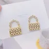 Stud requintado 14k real ouro pequena bolsa mulheres brinco zircão charme brincos jóias de casamento bijoux para presente nupcial287f