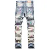 Mode losse gat gescheurde skinny jeans voor heren Retro blauwe stretch streetwear lente herfst geschilderde inkjet denim katoenen broek