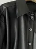 Frauen 2023 Herbst Fashion Casual Leder Shirt Jacke Retro Langarm Chic Lar Button Stitching Top Outerwear Mujer 231220