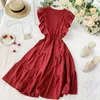 Casual Dresses 2023 Women Fashion V-neck Ruffles Sleeveless Draped Knee-length Dress Ladies Retro Balloon Vestidos De Fiesta