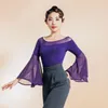 Stage Wear 2023 Haut de danse moderne Femme Été Trompette Manches Combinaison Ballroom Pratique Justaucorps L1249