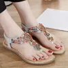 Sandaler Summer Women's Border Casual Flat Shoes Plus Size storlek Etnisk stil strängpärlor för kvinnor med tåavskiljare