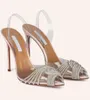 Luxury Aquazzur Gatsby Sandals Shoes Women Crystal Braids Embellished Slingback Pumps PVC Leather High Heels Party Wedding Bridal 9912ESS