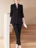 Calças femininas de duas peças elegante calça ternos para mulheres manga longa streetwear botão de moda coreana magro 2023 outono inverno casacos
