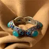 Bangle Hip Hop Wind Blue Green Handmased Flower Silk Tianhe Stone Armband Pendant Ring Set Female Middle Vintage Jewets Partihandel