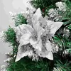 Decorative Flowers Poinsettia Christmas Glitter Artificial Clips Stems Tree Ornaments Diy Xmas