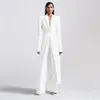 Highend Women Pants Set Office Lady Formal Slim Fit 2 -Piece Fashion Lapel One Button Long Coat Solid Color Custom Suits 231220