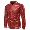 Vestes pour hommes Manteaux violets pour hommes 70s Disco Dance Brillant Glitter Varsity Veste Discothèque Stage Prom Bomber Mâle