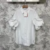 Women's Blouses & Shirts White cotton lapel short sleeved floral petal sleeve shirt