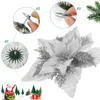 Decorative Flowers Poinsettia Christmas Glitter Artificial Clips Stems Tree Ornaments Diy Xmas