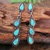 Necklace Earrings Set Vintage Turquoises Dangle For Women Ethnic Ancient Water Drop Long Earring Boho Fashion Jewelry Bijioux Gift