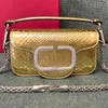 Handbag Serpentine Sliding Messenger Bags Inlaid Crystal Purse Letter Bags Luxury Brass Magnetic Buckle Shoulder Underarm Bags