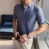 Polos pour hommes 2023 Été rayé tricoté à manches courtes Polo SlimFit Casual Business Party Beach Travel Tshirt Tailles S4XL 231219