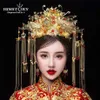 Himostory Klassische chinesische Hochzeit Phoenix Queen Coronet Crown Bräute Gold Haar Schmuckzubehör Quittel Hochzeit Haarwege H0827213X