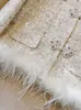 2024 Spring Ivory Solid Color Beaded Feather Tweed Jacket Lång ärmstativ Stativ Colle Paljetter Single-Breasted Jackets Coat Short Outwear A3D181511