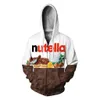 Fashion Painted Nutella Food Trend Brand Heren Digitale Print Casual Grote Maat S-6XL Zip Hoodie