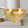 Tigelas sorte duplo dragão tigela tom dourado tesouro oferecendo mesa decoração tanque de arroz bacia de bronze decoração escritório chinês