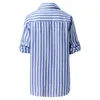 Kvinnors blusar Loose Top For Women Casual Stripe Print V Neck Button Pocket Roll Up ärmar Blus Temperament Kläder Bluesas Roupas