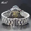 Relojes de pulsera Reloj mecánico para hombres Diamante Iced Hip Hop Relojes automáticos Muñeca grande Movimiento de esqueleto Relojes de pulsera Gota única 231220