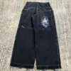 Jeans femininos jnco y2k homens mulheres harajuku hip hop bolso baggy calças pretas gótico cintura alta pernas largas calças streetwear