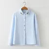 Blusas femininas 2023 outono gola fina camisa impressa feminina casual manga longa solta e topos senhora fresco branco azul