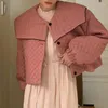 Kadın Trençkotları Vintage Uzun Kollu Pembe Parka Tek Kısacası Dış Giyim 2023 Zarif Kış Yastıklı Ceket Kadınları Kapitone Bebek Yakası