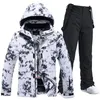 Set di tute da neve impermeabili per donna Abbigliamento da snowboard Costumi da sci Abbigliamento invernale Giacca con cinturino Pantalone per ragazza Colori 231220