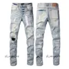 Designer Mens Purple Brand Jeans rippade raka vanliga jeans denim tårar tvättade svart staplade lila jeans 8715