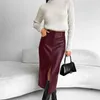 Skirts Retro Plus Velvet Slim Leather Skirt High Waist Slit Designer Solid Warm Winter Korean Fashion Clothing Black For Women