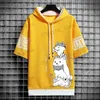 Men's Hoodies Sweatshirts Japan Fashion Men's Hoodies Summer Men Clothing Cartoon Short Sleeve Sweatshirts Men Casual Harajuku Streetwear Print Hooded Top T231220