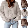 Suéteres de mujer, suéter de punto grueso de invierno, jersey de Color sólido, abrigo de Jacquard, Jersey corto cálido para mujer, suéter tejido de lana