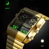 Wristwatches FOXBOX Top Brand Luxury Fashion Men Watches Gold Stainless Steel Sport Square Digital Analog Big Quartz Watch for Man 231219
