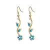 Dangle Earrings Female Cute Flower Leaf Drop White Blue Opal Stone Vintage Gold Silver Color Wedding For Women