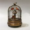 new Collectible Decorate Old Handwork Copper Two Bird In Cage Mechanical Table Clock225O