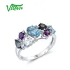 Anéis de casamento Vistoso puro 14k 585 anel de ouro branco / rosa para mulheres diamante cluster multicolor gems Stone Party Presente de jóias de moda fina 231219