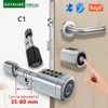 Serrures de porte RAYKUBE C1 serrure à cylindre intelligente Bluetooth Tuya TTlock APP code d'empreinte digitale carte IC universelle installation facile 231219