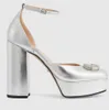 2024 Elegant Bridal Wedding Sandals Shoes Women Heel Crystal-set Gouble-G Platform Pump Patent Leather Lady Round Toe Platform Pumps Lady High Heels EU35-42