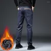 Jeans masculinos cumukkiyp 2023 outono inverno casual engrossado quente reto com forro de lã