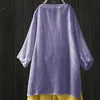 Blusas femininas camisa de linho de algodão blusa boêmio cor sólida manga comprida botão v pescoço túnica harajuku solto topos e