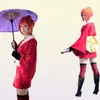 Halloween Japan Anime Femmes Gintama Kagura Cosplay Costume kimono robe uniforme Cloak complet Set Asian Taille 3489991