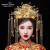 Himostory Klassische chinesische Hochzeit Phoenix Queen Coronet Crown Bräute Gold Haar Schmuckzubehör Quittel Hochzeit Haarwege H0827213X