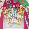 24PcsLot Christmas 6 Color Ballpoint Pen Cartoon Cute Santa Claus Elk Multi Oil Pens for Journal School Stationery Gifts 231220