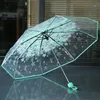 100pcs / lot Transparent Parapluie Transparent Poignée Coupe-Vent 3 Pli Parapluie Fleur De Cerisier Champignon Apollo Sakura Femmes Fille Umb212S