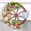 Decorative Flowers Creative Watering Can Wheel Wreath 2024 Spring Simulation Outdoor Front Door Countryside Scene Layouts Props